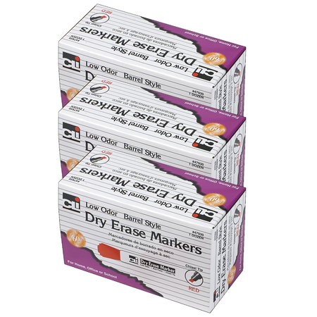 CHARLES LEONARD Barrel Style Dry Erase Markers, Chisel, Red, 12 Per Pack, PK3 47930